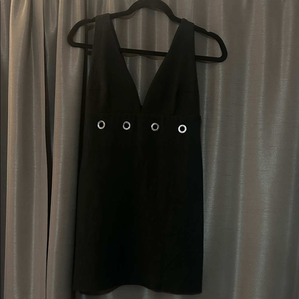 Chic Black Mini Dress with Eyelet Detail